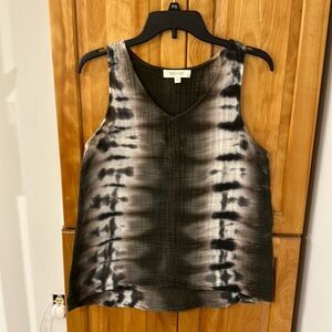 River and Sky linen tie dye with muted dark green, gray and white size small